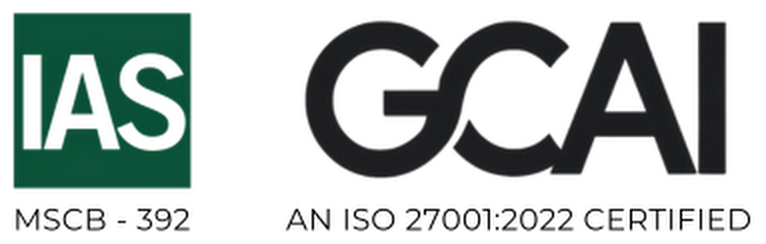 Certificação ISO/IEC 27001:2022. Certificado MSCB-392, emitido pela GCAI, acreditada pela IAS.